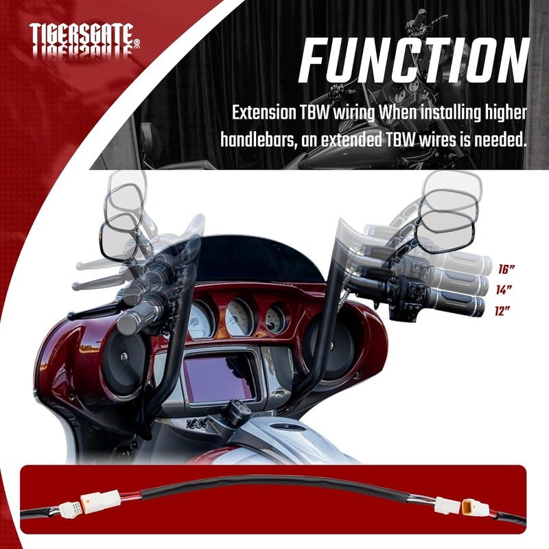 TIGERSGATE 14 INCH Throttle-by-Wire Wire Extension Harness for 2016-2023 Harley Touring Softail Ape Hangers.(Extending Stock Short Wires) - Image 3